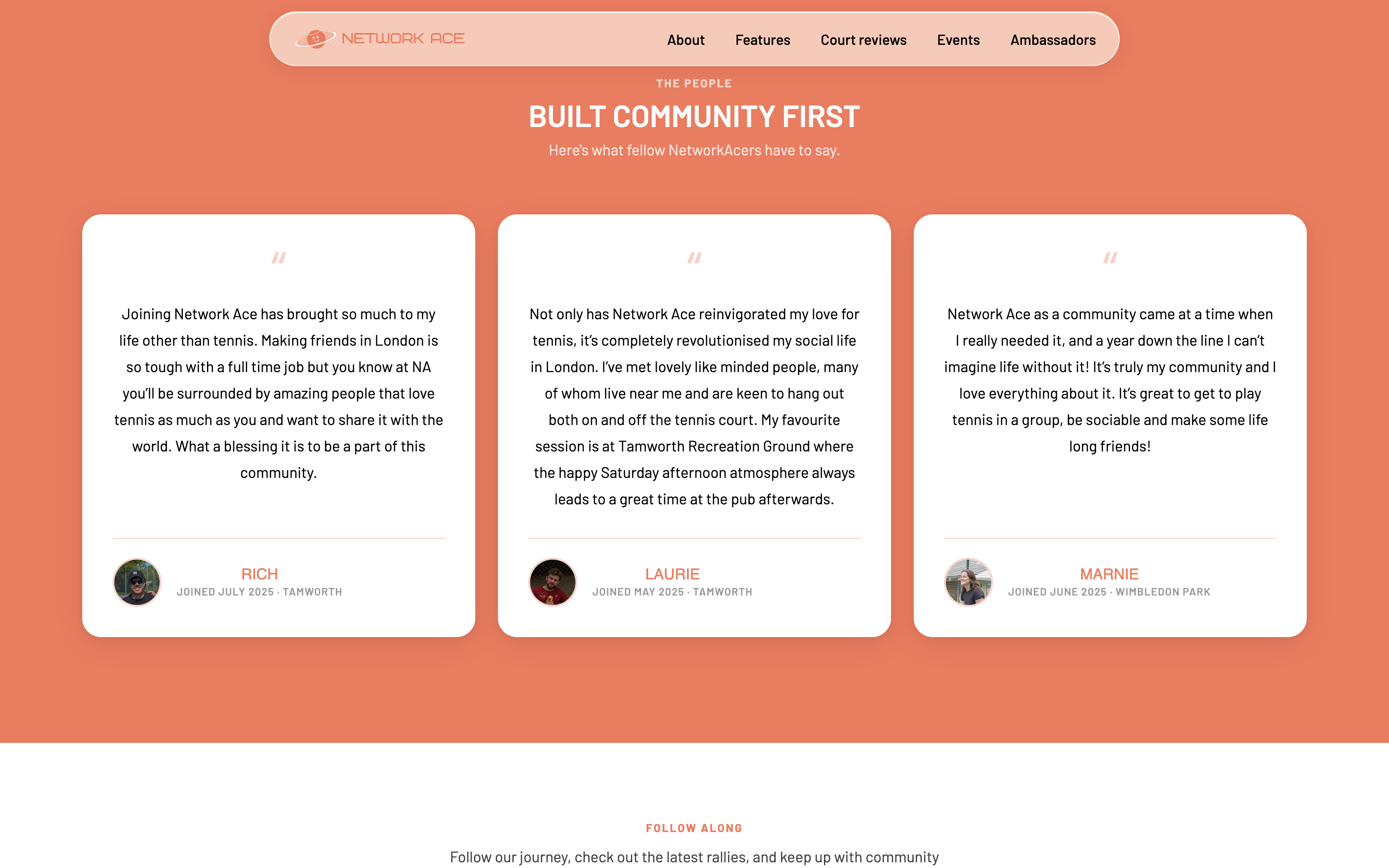 Screenshots of testimonials on the website